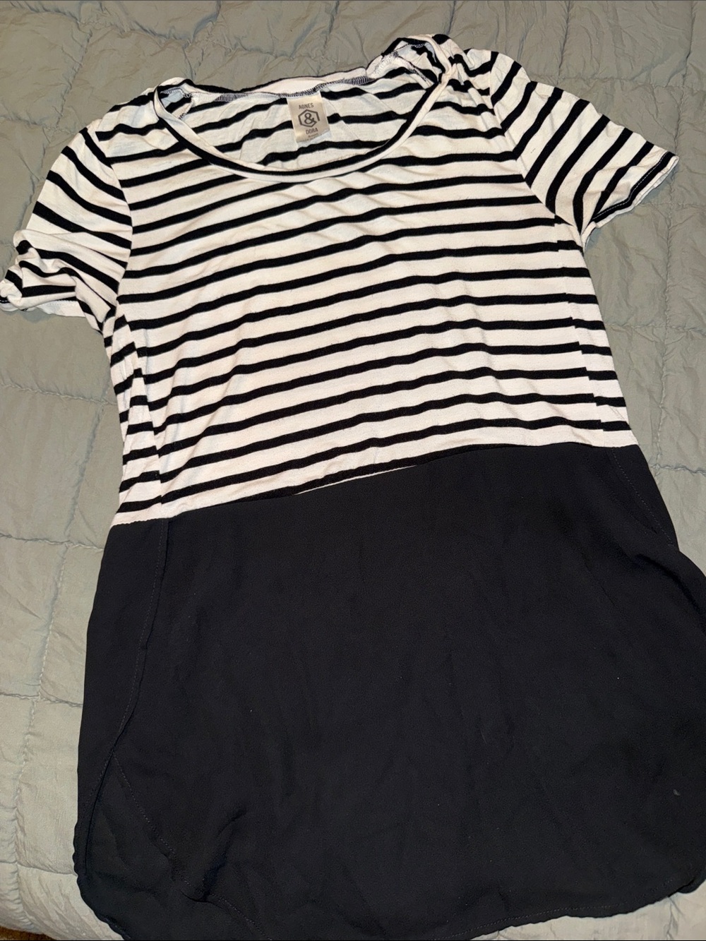Agnes & Dora Black and White Striped Tulip Blouse Small